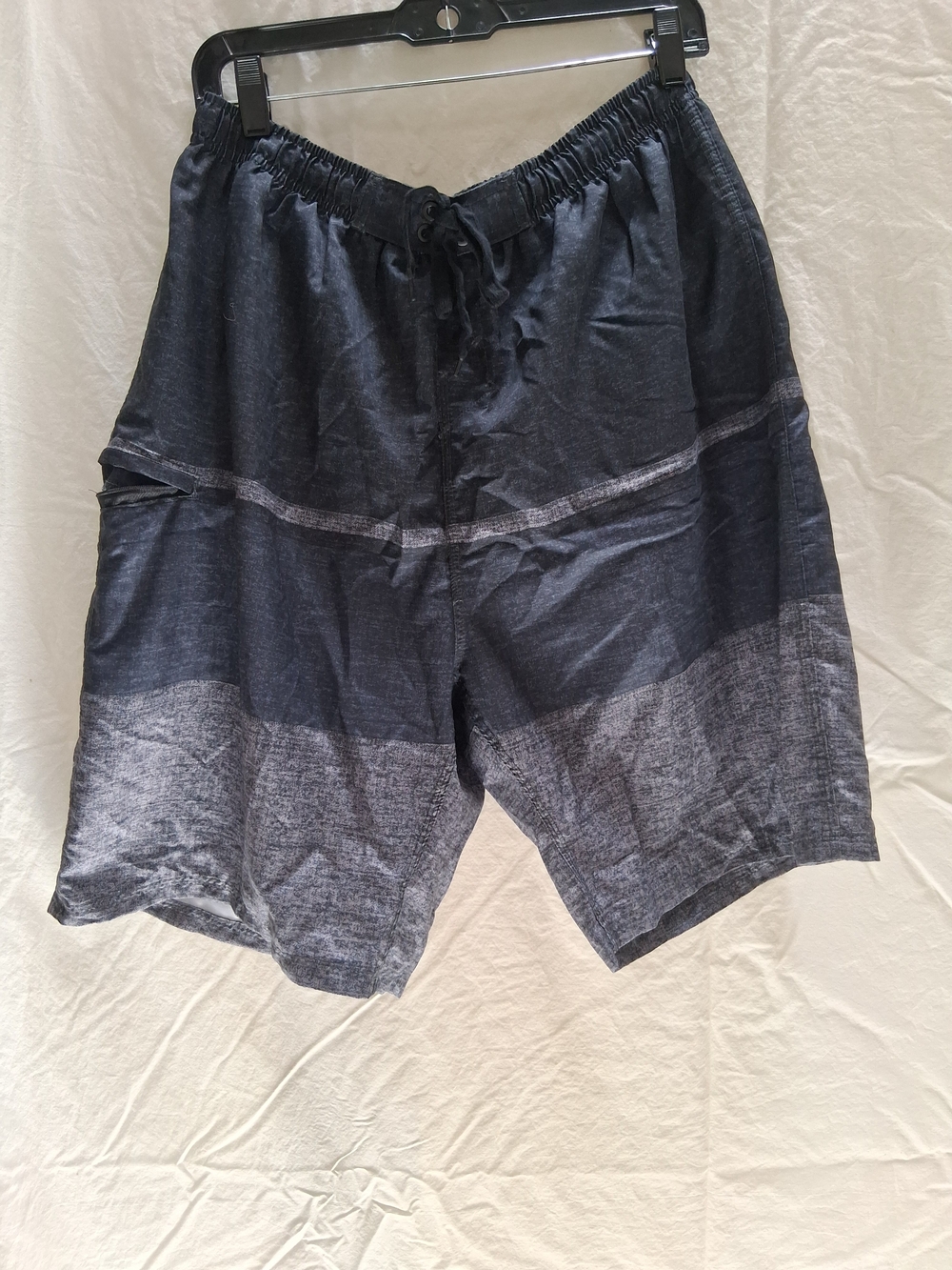 Mens Large Two-Tone Black Gray Casual Drawstring Shorts